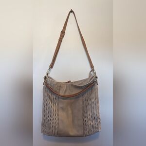 Antik Kraft Beige Vegan Leather Slouchy Boho Hobo Crossbody Bag